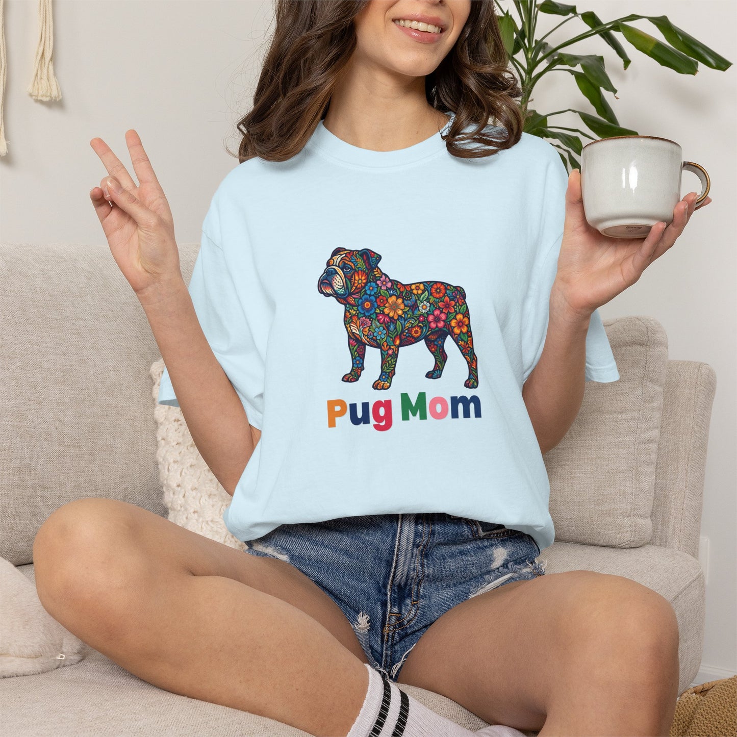 Pug Mom Floral T-Shirt