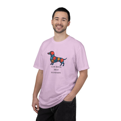 Dachshund Floral Graphic Tee | Low Rider High Standards Sausage Dog Shirt