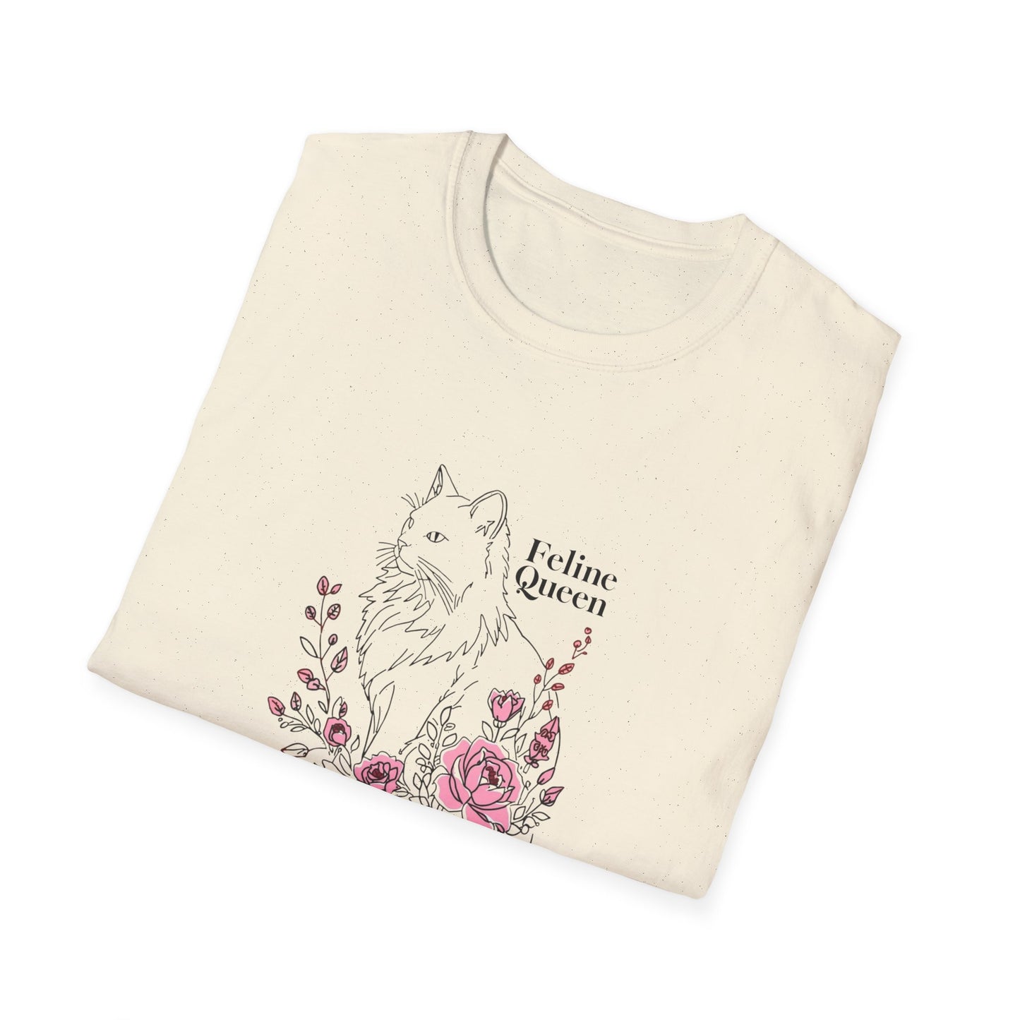 Domestic Longhair Queen Floral T-Shirt - 'I Believe I'm a Queen' Cute Cat & Rose Tee