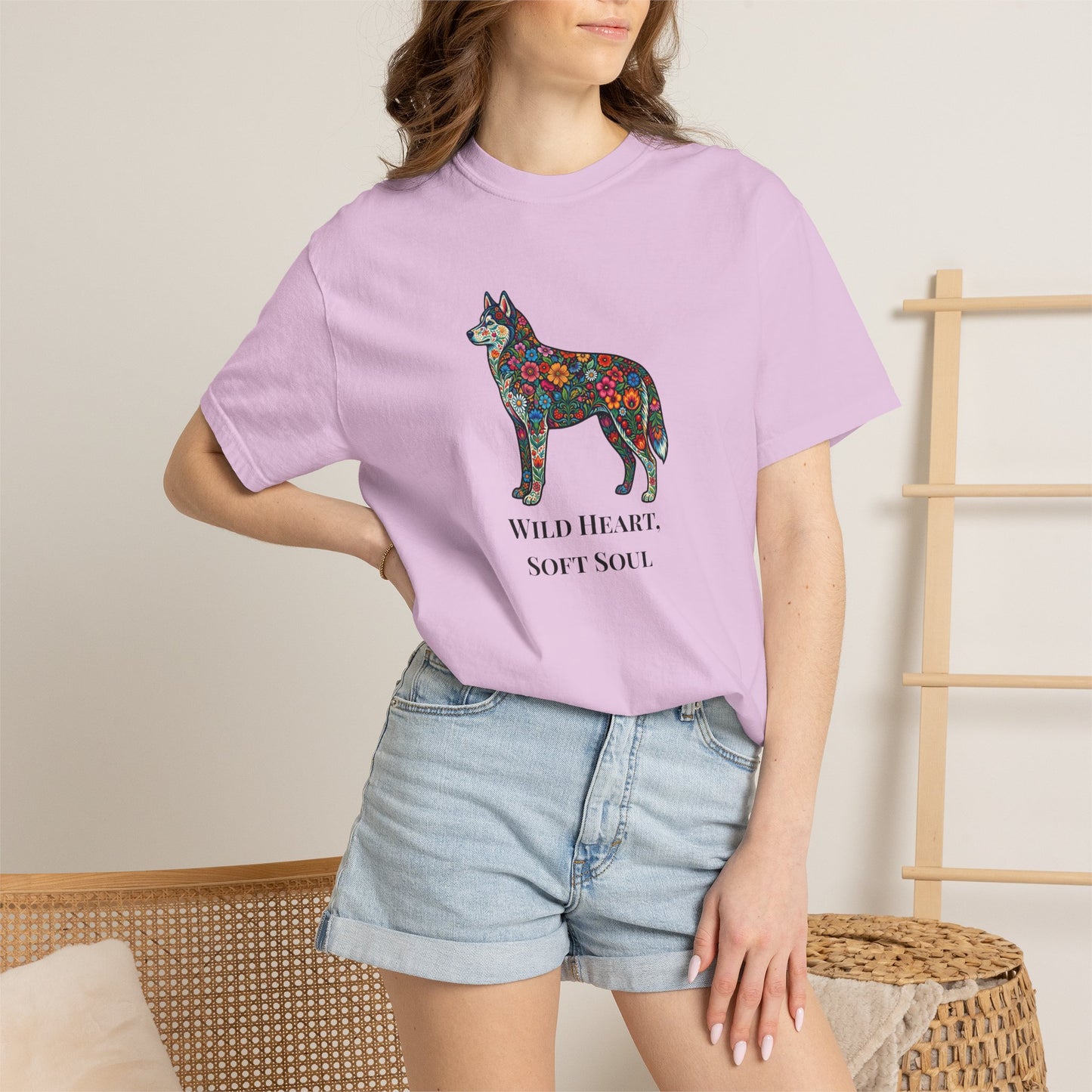 Floral Husky T-Shirt- "Wild Heart, Soft Soul" Graphic Tee