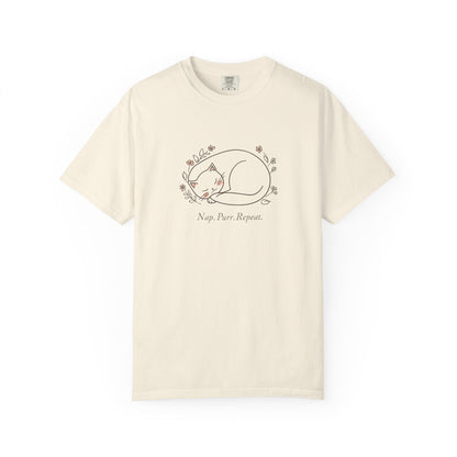 Cat Nap T-Shirt — "Nap Peer Repose" Cute Sleeping Cat Graphic Tee